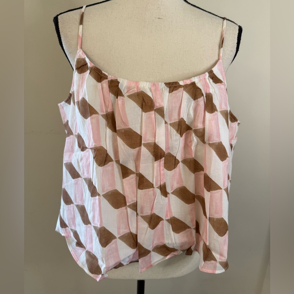 Banana Republic Factory crop top scoop pleat neck pink brown white lining SZ L